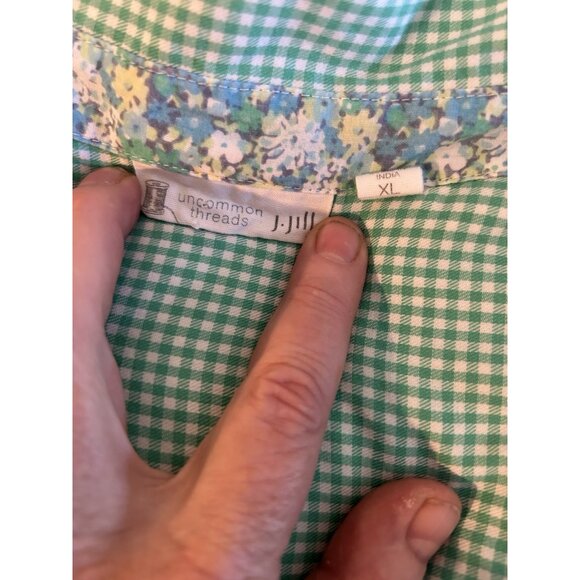 Gingham Embroidered Button Down Shirt XL Uncommon Thread J Jill Women’s Cotton - Picture 9 of 13